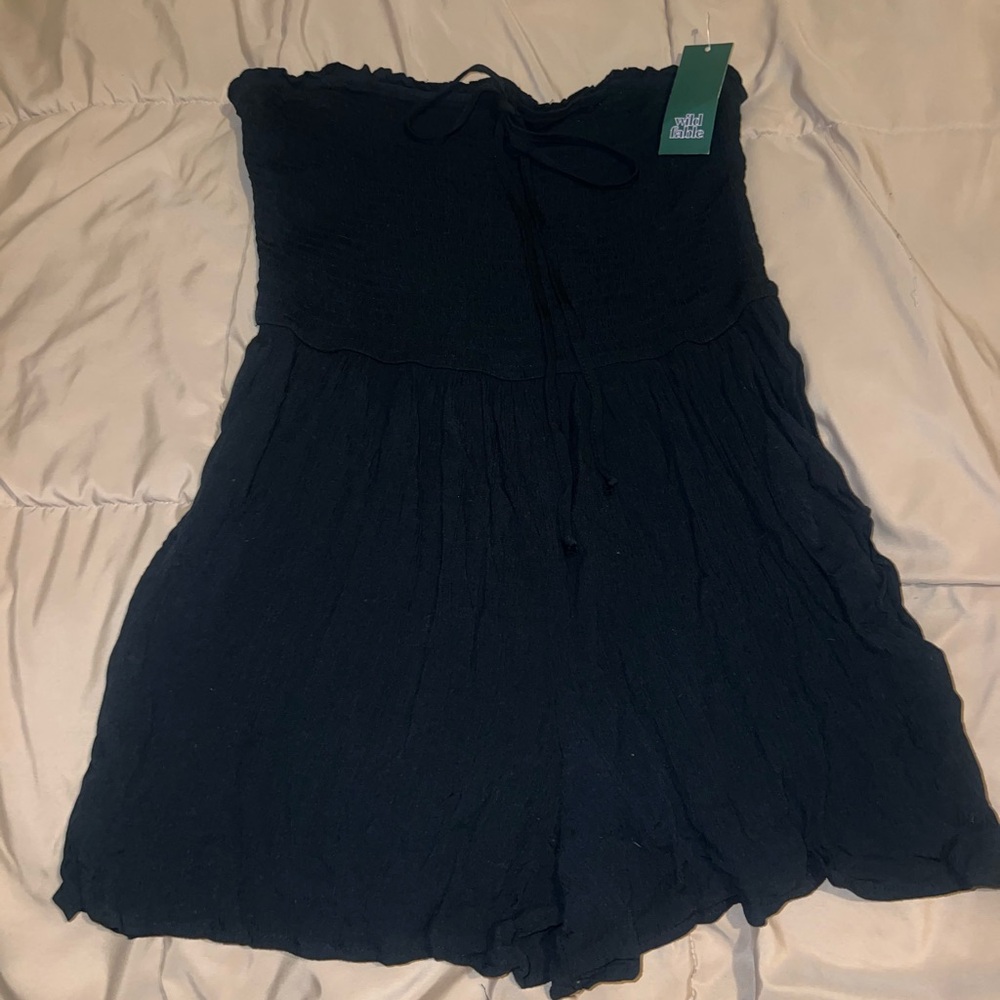 Black Ribbed Strapless Romper